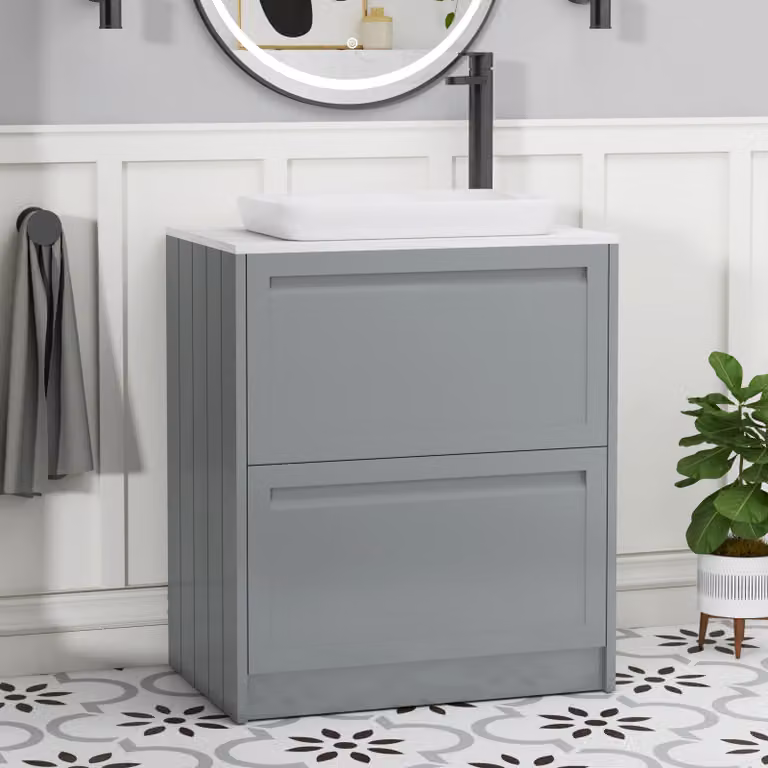 Royal Bathrooms Elmore Floor Standing Countertop Vanity Unit with Qubix Basin, Matt Pebble Grey, Width: 70 cm