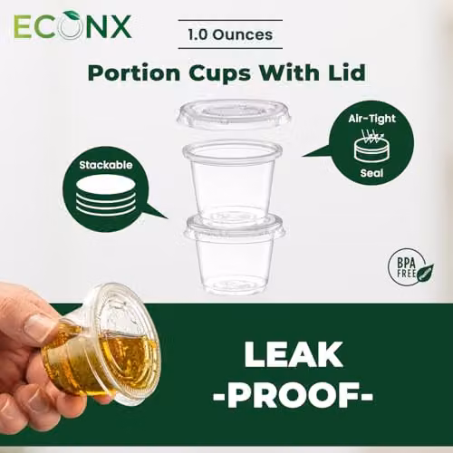 ECONX 1oz Transparent Plastic Portion Pots with Airtight Leakproof Lids, 100 Pack – 3
