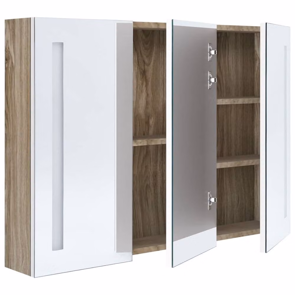 Berkfield Home LED Bathroom Mirror Cabinet in White and Oak, W: 89 cm, D: 14 cm, H: 62 cm – 3