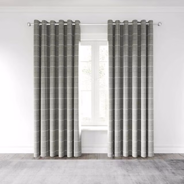 Helena Springfield Harper Checked Lined Eyelet Curtains, Silver/Grey, W: 228.6 cm, H: 182.88 cm – 1