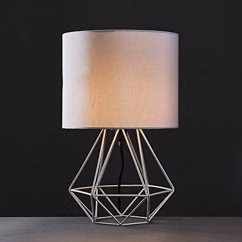 MiniSun Modern Grey Metal Basket Table Lamp with Fabric Shade – 5