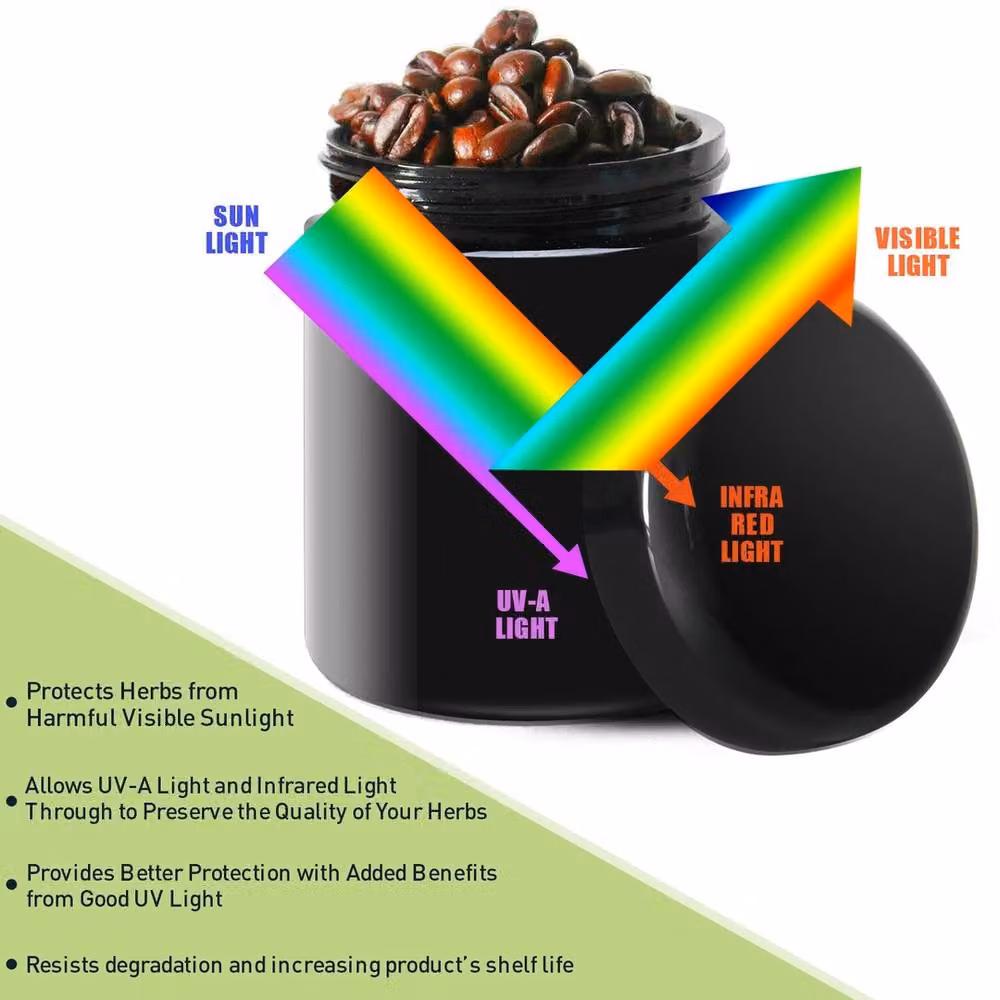 VOGREX Black UV Glass Airtight Smell Proof Herb Storage Jar, 250ml – 4