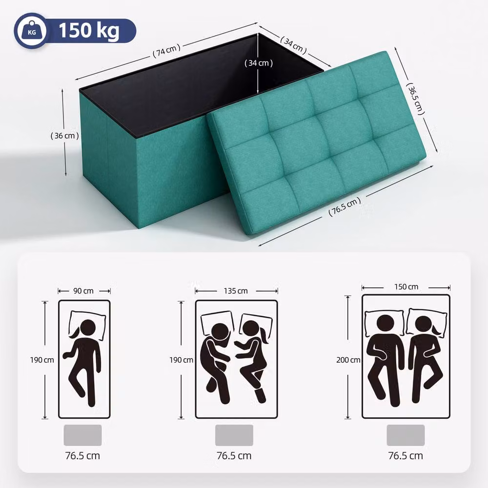 MCC Direct Rectangular Upholstered Foldable Storage Ottoman Bench in Green, W: 76 cm, D: 36 cm, H: 36 cm – 5