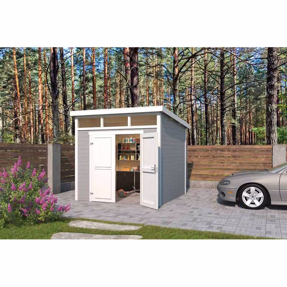 Lasita Maja Ltd Kibo 3 Modern Wood Log Cabin Garden Room and Home Office in Natural, W/D/H: 274.1 x 274.1 x 245.1 cm