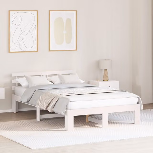 Berkfield Home White Solid Pine Wood Bed Frame, W/D/H: 120 x 200 cm