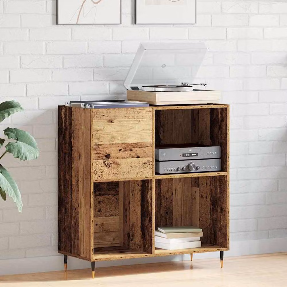 Berkfield Home Old Wood Record Cabinet in Brown, W/D/H: 84.5 x 38 x 89 cm – 2