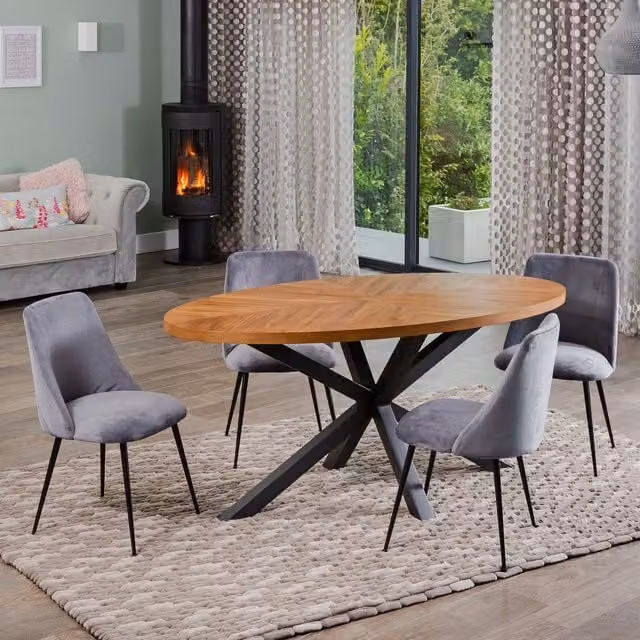 Artemis Home Dossena Oval Dining Table Set with 4 Morandi Velvet Chairs in Grey