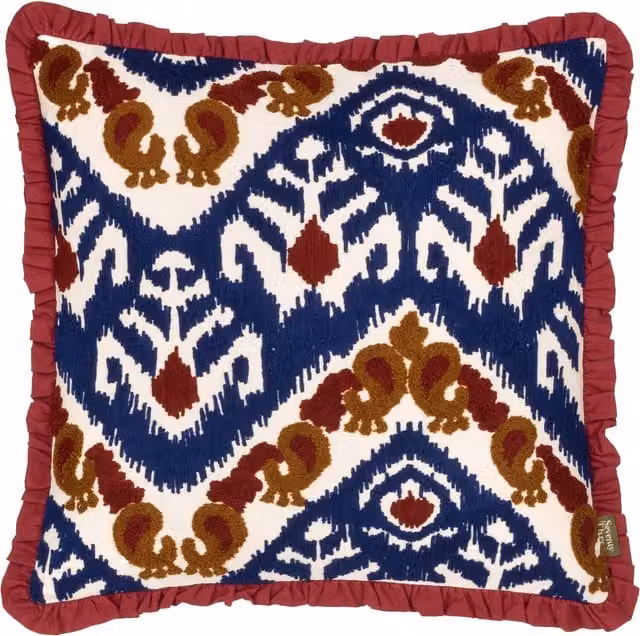 Make It A Home Henderson Embroidered Square Cotton and Polyester Cushion in Red and Blue