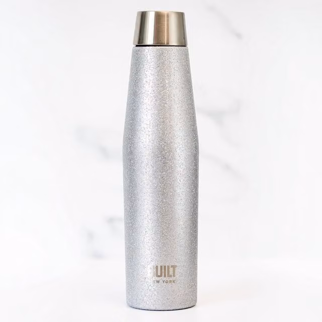 BUILT Apex Vacuum Insulated Stainless Steel Water Bottle, 540 ml, Silver Glitter Grey