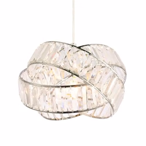 Happy Homewares Modern Three Ring Shiny Chrome Pendant Lighting Shade with Transparent Acrylic Rectangular Prisms, W: 18 cm, H: 28 cm