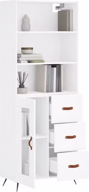 Berkfield Home White Modern Highboard with Glass Doors and Internal Shelves, W/D/H: 69.5 x 34 x 180 cm