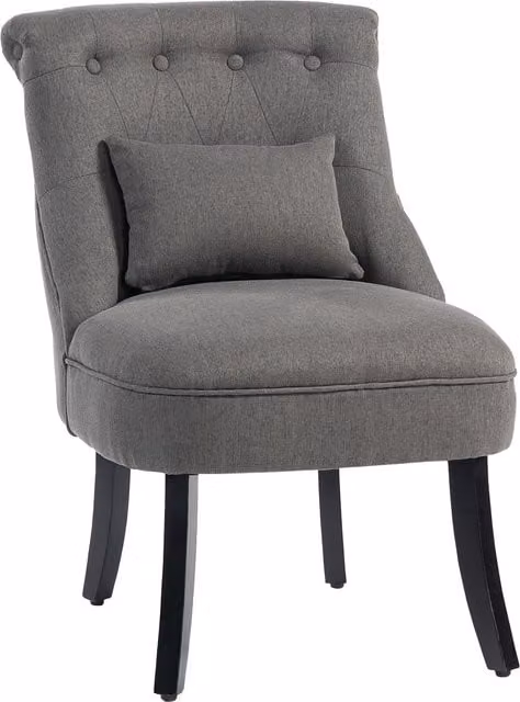 HOMCOM Charcoal Grey Fabric Tub Chair with Armrests and Pillow and Solid Wood Legs