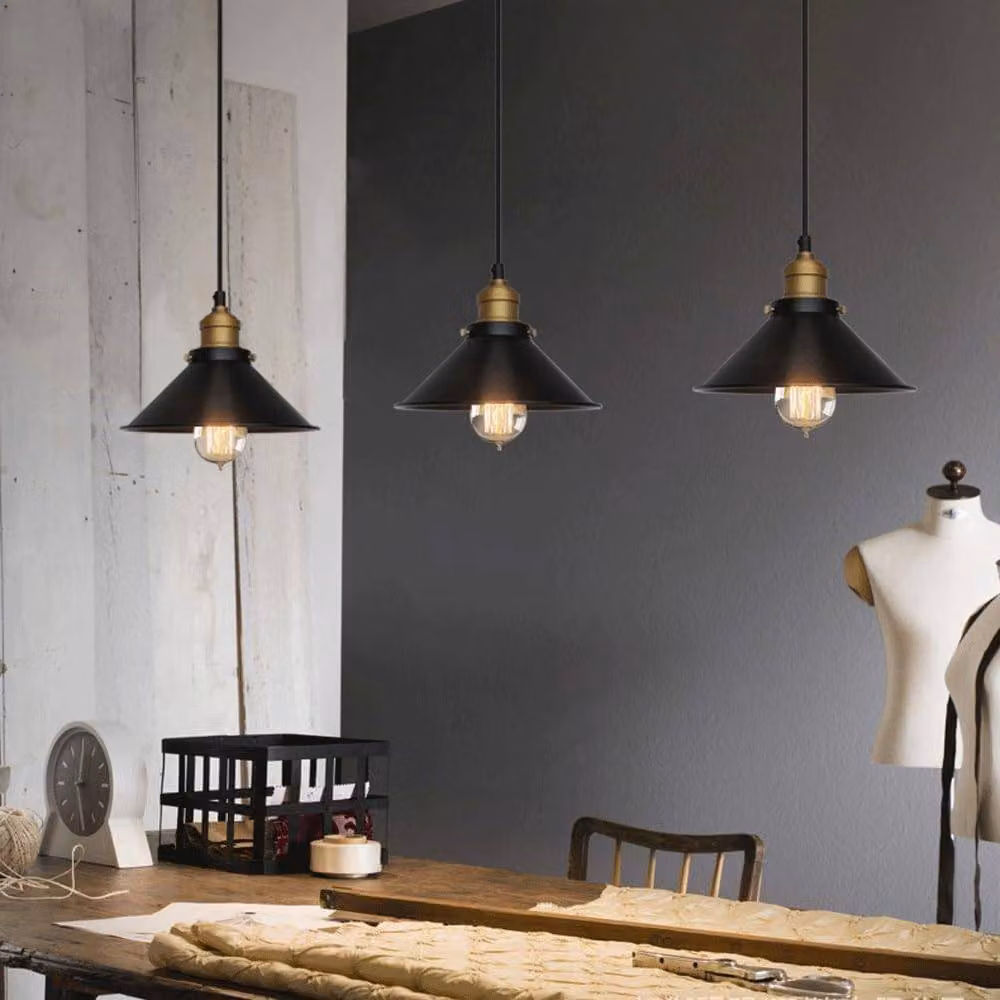 COMELY Industrial Metal Black Pendant Chandelier with Adjustable Height and E27 Filament Bulb Compatibility – 5