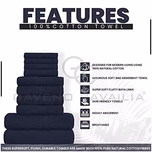 GAVENO CAVAILIA 10 Piece Egyptian Cotton Towel Set in Blue – 2