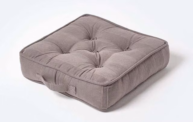 Homescapes Rajput Square Cotton Floor Cushion in Grey, W/D/H: 40 x 40 x 8 cm