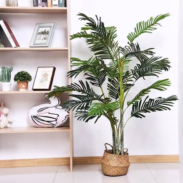 Outsunny Potted Artificial Palm Tree in Green and Black