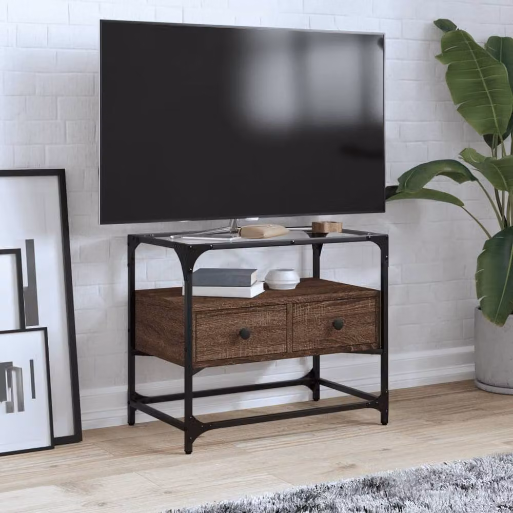 Berkfield Home Brown Oak TV Cabinet with Glass Top and MDF, W/D/H: 60 x 35 x 51 cm – 2