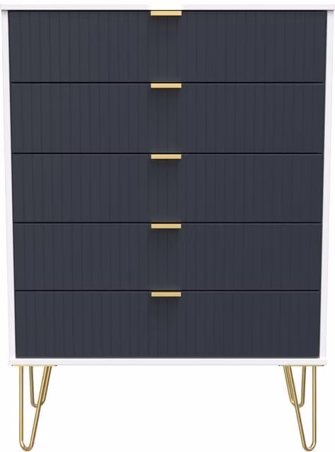 Ready Assembled 2 U Bexley 5 Drawer Chest in Dark Blue and Gold – 1