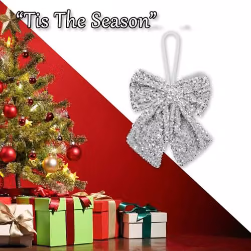 VFM e-Store Silver Sequins Bow Hanging Decoration, W: 30 cm, H: 22 cm – 5