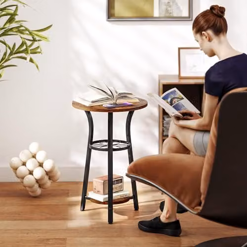HOMCOM Round Side Table in Rustic Brown and Black with Industrial Design, W/D/H: 38 x 38 x 56.5 cm – 5