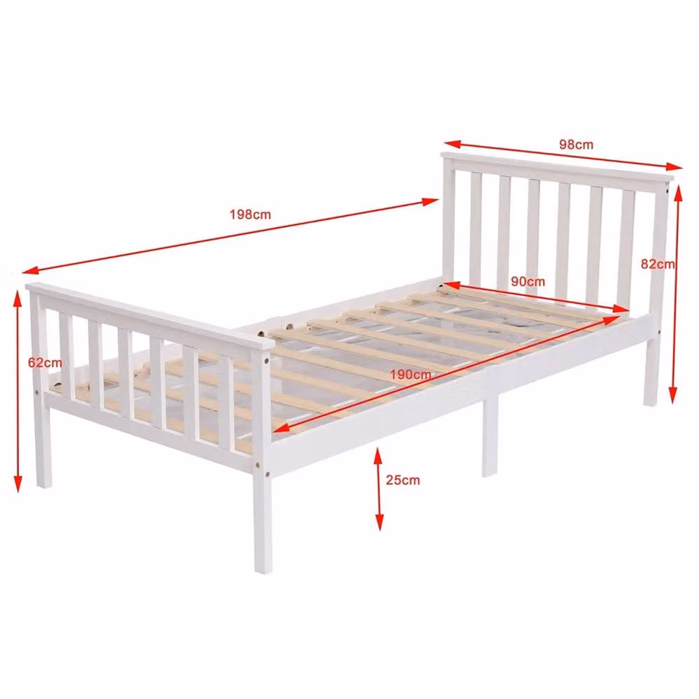 SPETLEK Shaker Style Single Bed White Lacquered Solid Pine Wood Frame, W/D/H: 90 x 190 cm – 2