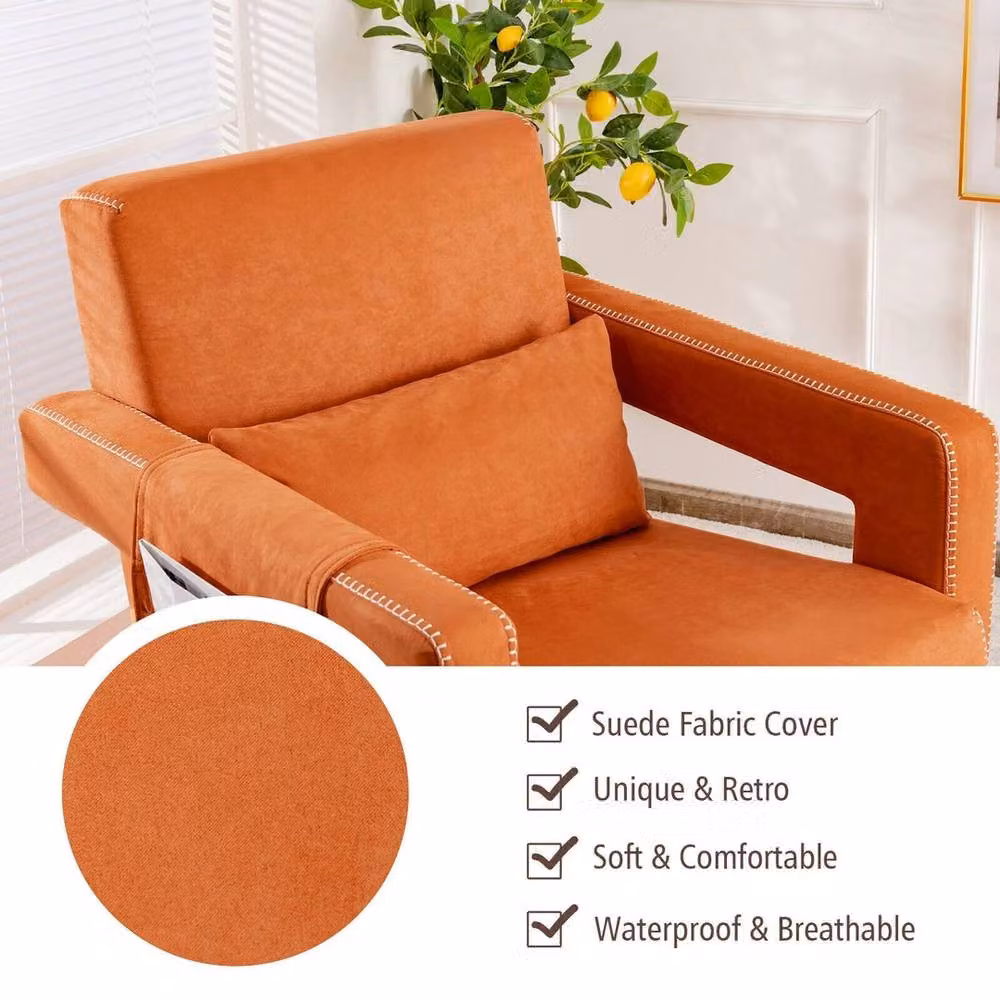 NESTLUNE Modern Upholstered Accent Sofa Chair with Ottoman in Orange – 5