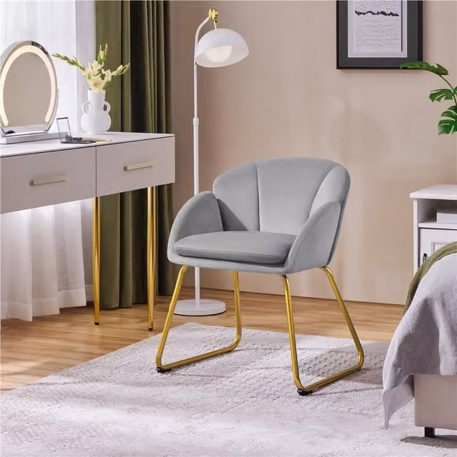 Yaheetech Grey Flower Shape Fabric Accent Chair with Gold Metal Cantilever Base