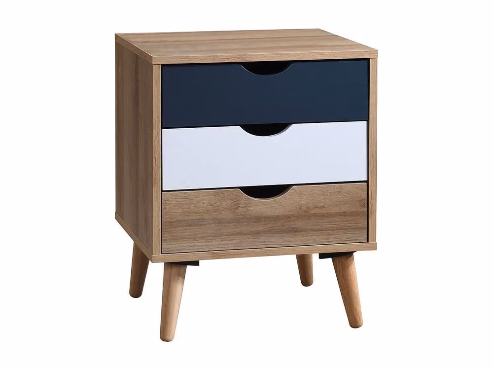 Vente-unique Mid-Century Bedside Table with 3 Drawers in White, Blue and Multicolour, W/D/H: 40 x 30 x 57 cm – 2