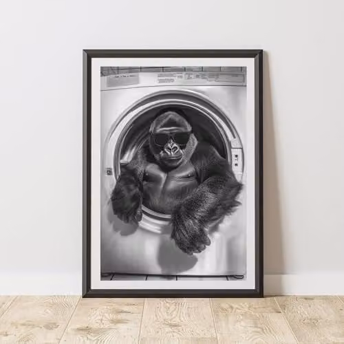 60 Second Makeover Gorilla Washing Machine Paper Poster, A3, Multicolour