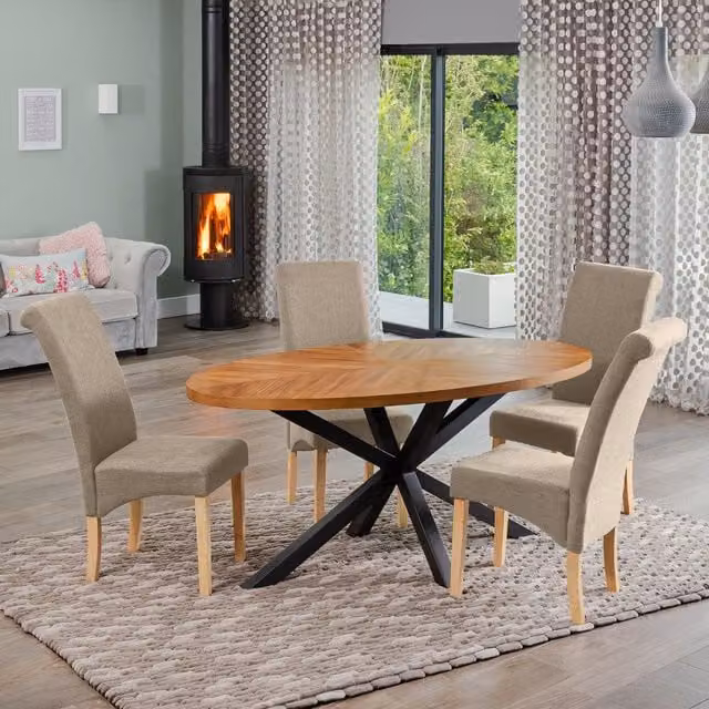 Artemis Home Dosenna Oval Dining Table Set with 4 Rimini Brown Fabric Chairs
