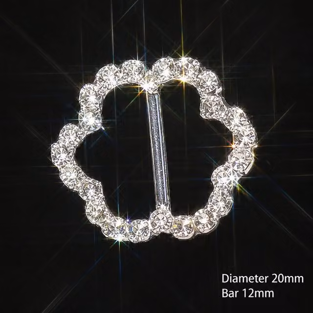 Syntego Pack of 10 Silver Floral Diamante Ribbon Slider Buckles