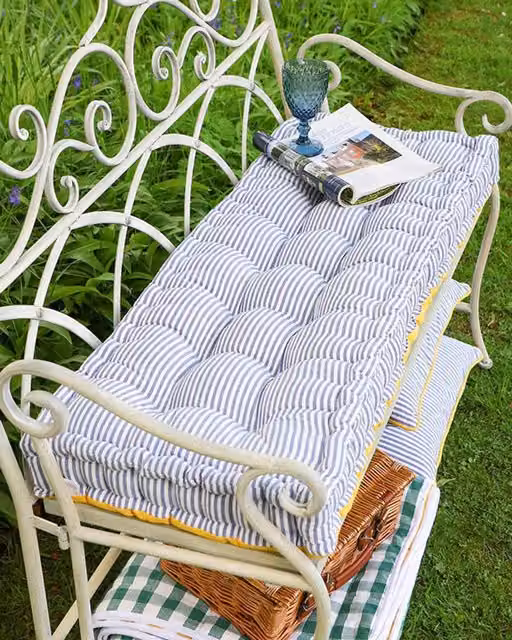 Dibor Reversible Blue Striped Indoor Outdoor Garden Bench Cushion, W: 105 cm, D: 42 cm – 1