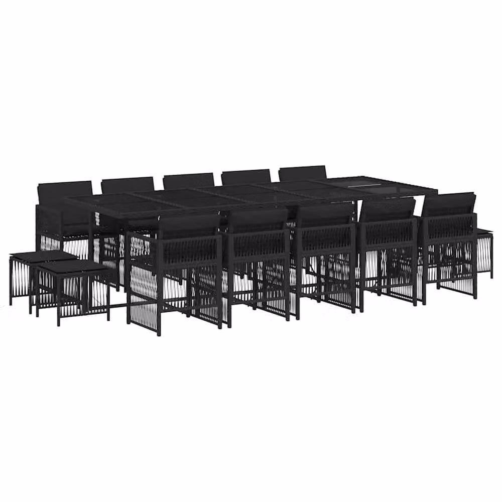 Berkfield Home 15 Piece Black Poly Rattan Garden Dining Set with Cushions and Glass Top – 2
