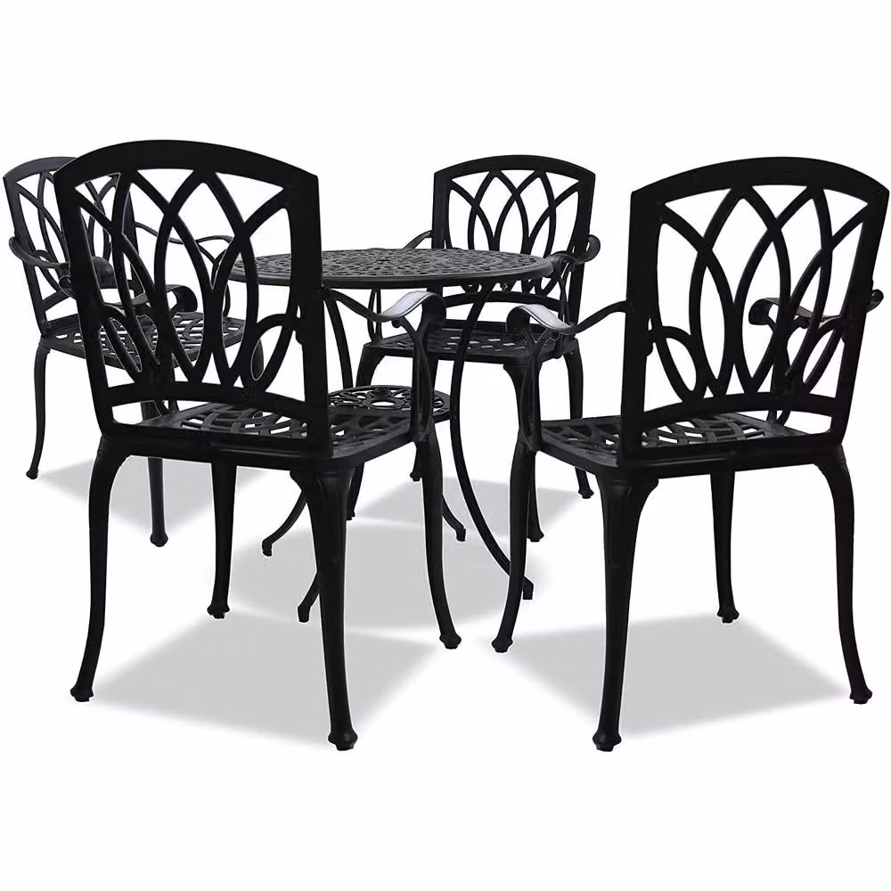 Centurion Supports Positano Black Lacquered Metal Garden and Patio Bistro Set – 6