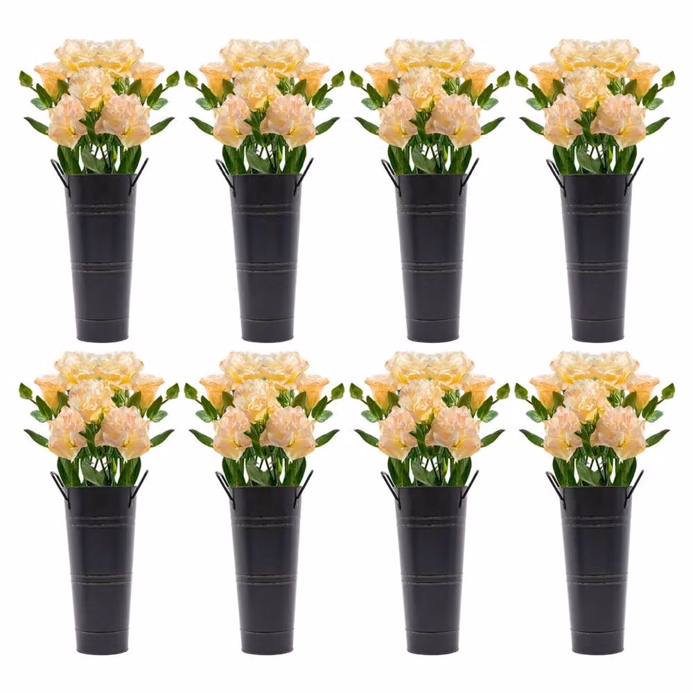 Ventryn 8-Piece Black Galvanised Metal Flower Bucket Vases for Tabletop Decor, H 23 cm x W 23 cm x D 11 cm – 3