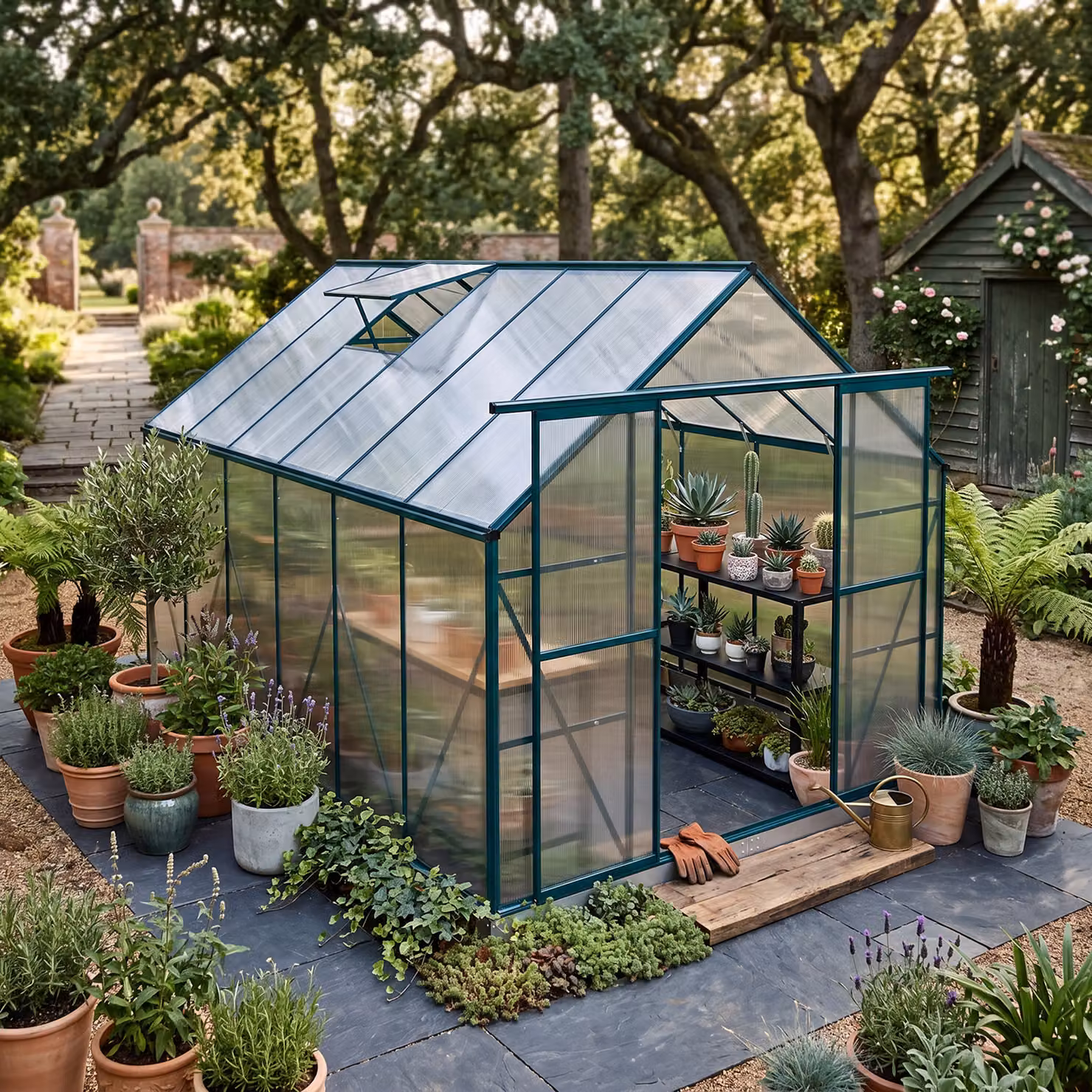 Outsunny Aluminium and Polycarbonate Walk-in Garden Greenhouse Kit with Adjustable Roof Vent and Rain Gutter, Clear, W: 243.84 cm, D: 244.0 cm, H: 215.0 cm – 2