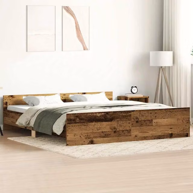 Berkfield Home Super King Bed Frame in Old Wood Brown, W/D/H: 180 x 200 cm