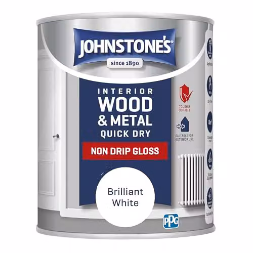 Johnstone's Quick Dry and Non Drip Gloss Paint for Wood and Metal, Brilliant White, 750ml