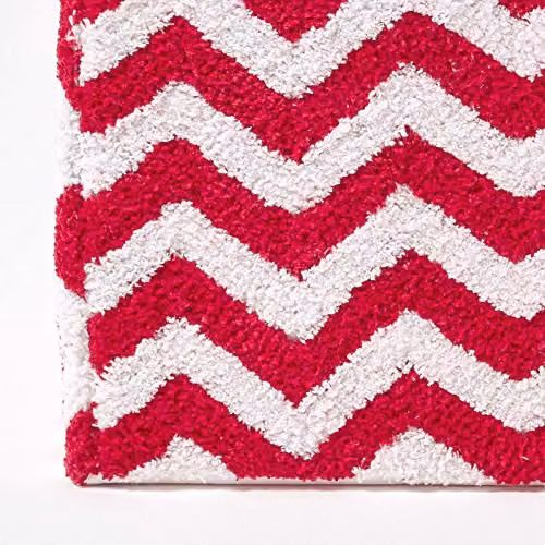 HOMESCAPES Tufted Cotton Cube Pouffe in Red and White Geometric Pattern, W/D/H: 36 x 36 x 38 cm – 3