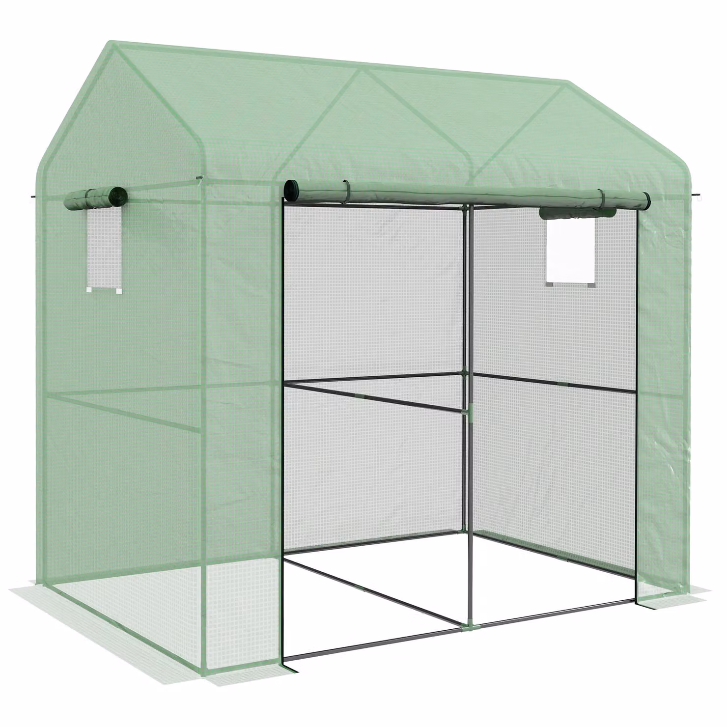 OUTSUNNY Green Walk-in Greenhouse with Roll-up Door and Mesh Windows, W/D/H: 200 x 140 x 200 cm – 2