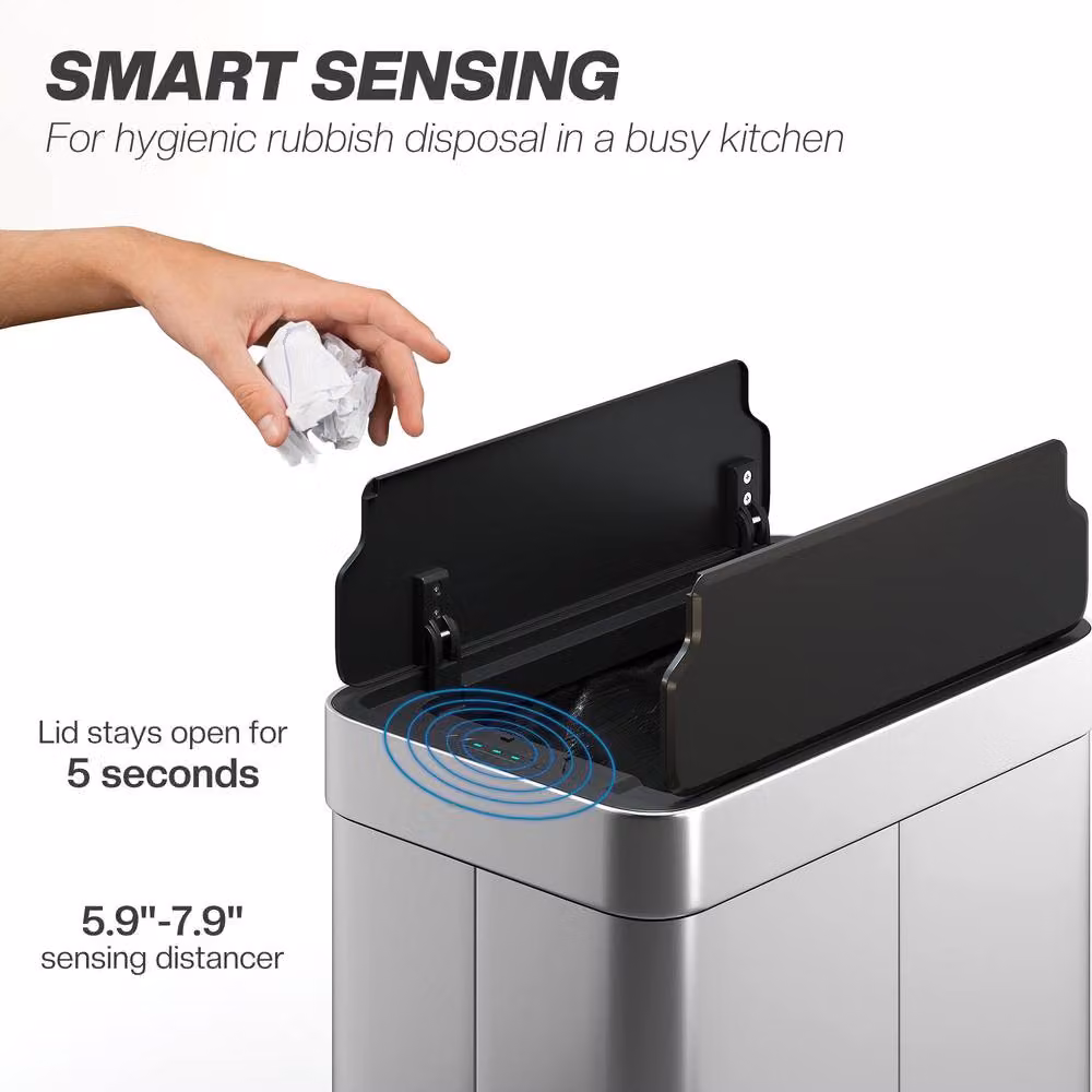 HOMCOM 55L Automatic Smart Sensor Bin with Soft-Close Lid, Silver Tone – 4