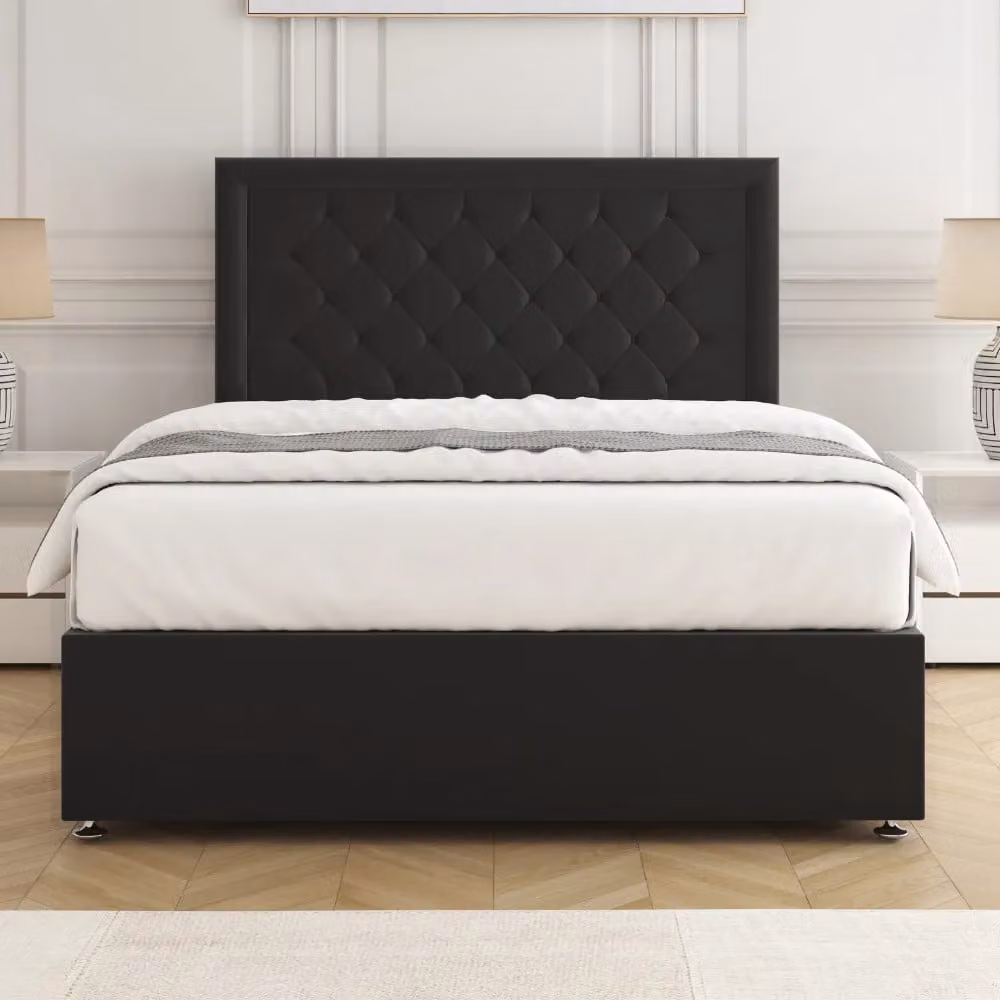BSSPOKE Nova Divan Bed with 24 inch Plush Headboard and 2 Drawers, Black, W/D/H: 90 x 190 x 30.48 cm – 2