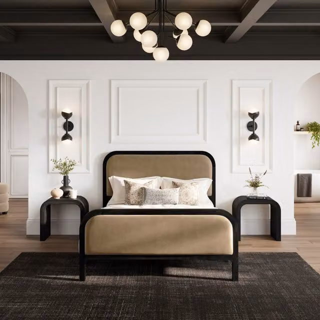 LPD Home Ines Mole King Size Upholstered Velvet Bed in Black or Beige, W: 180 cm, D: 200 cm