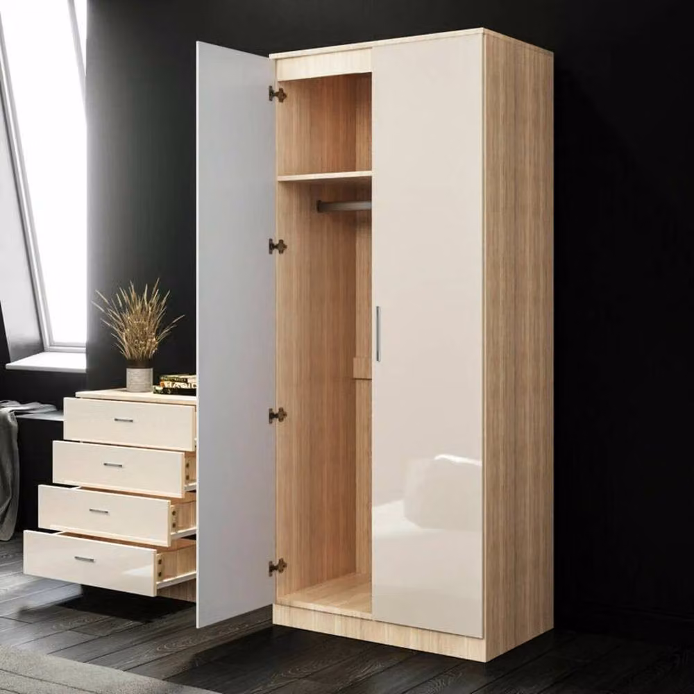 FLAVORA Modern High Gloss 2 Door Bedroom Wardrobe in Beige and White – 4