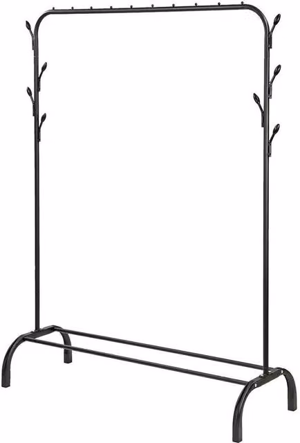 NESTLUNE Matt Black Metal Clothes Rail with Dual Hook and Rail Matrix, H 148 cm x W 110 cm