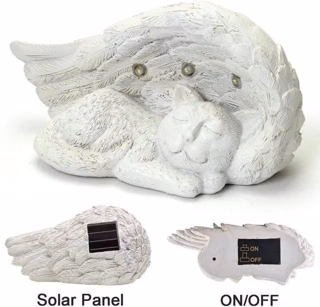 FLAVORA Solar LED Cat Pet Memorial Marker in White