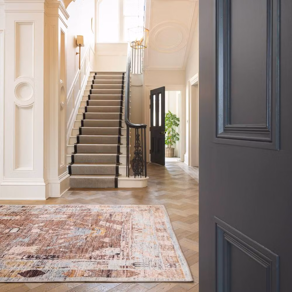 Kukoon Ethnic Boho Machine Woven Washable Soft Rug, Brown, Pink, Grey and Blue, W: 200 cm, D: 290 cm – 4