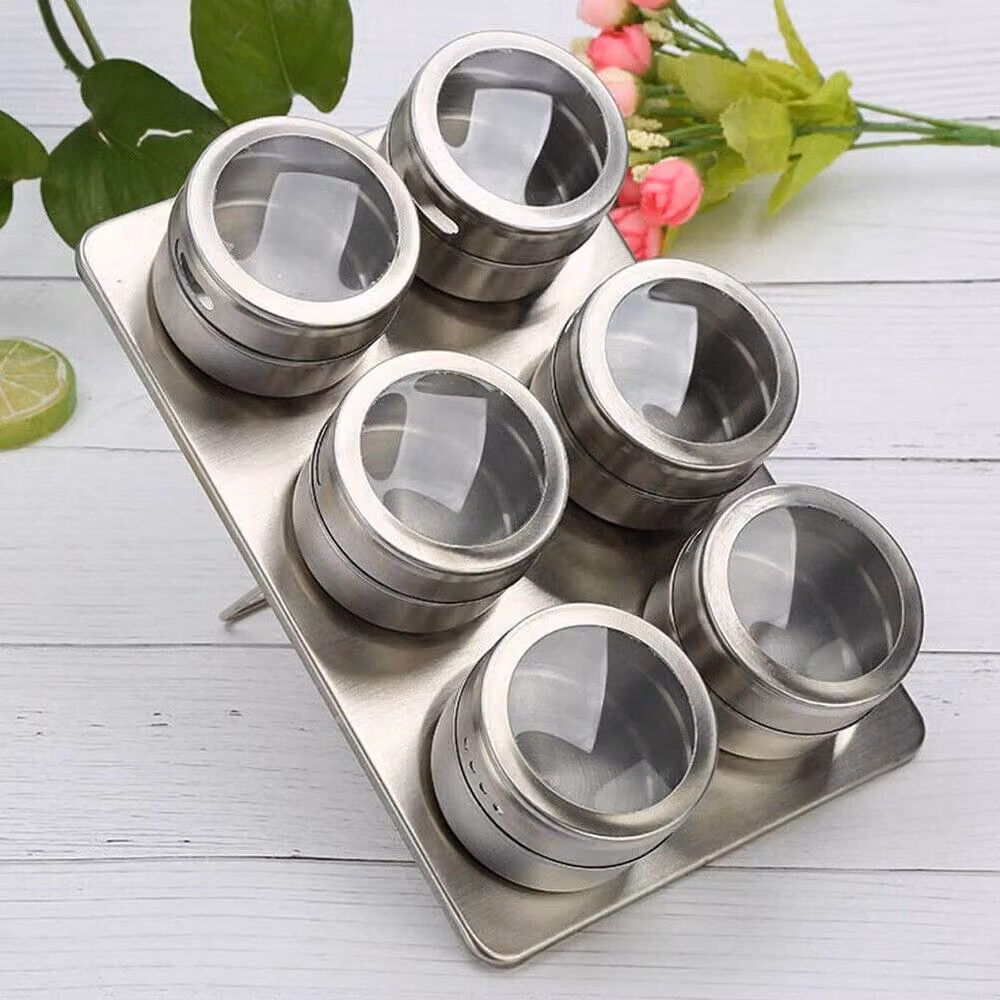 FLAVORA 6-Piece Magnetic Spice Jar Storage Set in Metallic Silver – 3