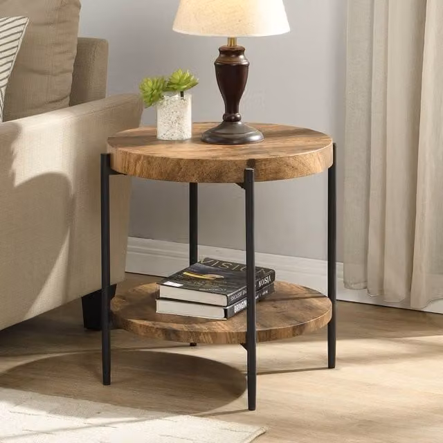 Mona Vale Furniture Rustic Industrial Round Side Table in Brown and Black – 1