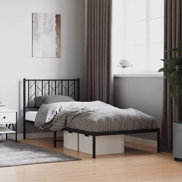 Berkfield Home Metal Bed Frame with Headboard, Black, W/D/H: 90 x 200 cm – 1